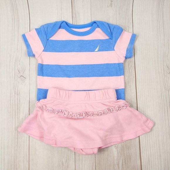 Baby Girl 2 Outfits 1 Pc. Bodysuit and 1 Mini Skirt Matching Set Pink/Blue 3-6M - Picture 3 of 12